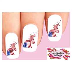 4th of July Flag with Stars Assorted Set of 20 Waterslide Nail Decals