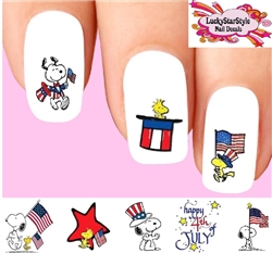 Snoopy Woodstock Happy 4th of July Assorted Set of 20 Waterslide Nail Decals