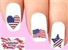 4th of July Fireworks, Flag & Heart Assorted Set of 20 Waterslide Nail Decals