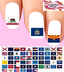 United Staes Flags and Territories Assorted Set of 56 Waterslide Nail Decals