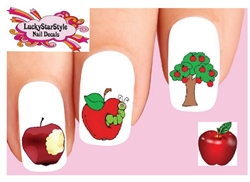 Apples, Tree and Worm Assorted Set of 20 Waterslide Nail Decals
