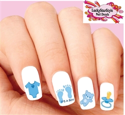 Baby Boy Blue Teddy Bear Pacifier Onesie Assorted Set of 20 Waterslide Nail Decals