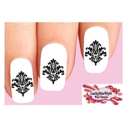 Black Damask Baroque Lace Set of 20 Waterslide Nail Decals