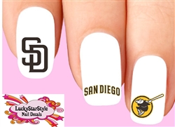 San Diego Padres Baseball Assorted Set of 20  Waterslide Nail Decals