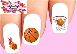 Basketball, Flames Net Assorted Set of 20 Waterslide Nail Decals