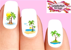 Beach Palm Trees Island Assorted Set of 20 Waterslide Nail Decals