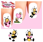 Cute Bees with Pink Hearts Assorted Set of 20 Waterslide Nail Decals