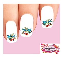 Blue Bird with Hearts & Arrow Set of 20 Waterslide Nail Decals