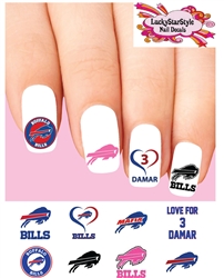 Buffalo Bills Football Love For Damar Assorted Set of 48 Waterslide Nail Decals Set of 48 Waterslide Nail Decals