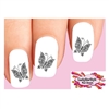Black Butterfly with Flowers & Scrolls Set of 20 Waterslide Nail Decals
