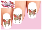 Vintage Victorian Butterfly with Pink Roses & Love Set of 20  Waterslide Nail Decals