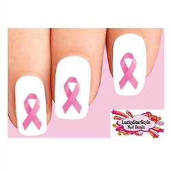 Pink Breast Cancer Awareness Ribbon Set of 20 Waterslide Nail Decals