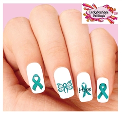 Ovarian Cancer Awareness Teal Ribbon Hope Butterfly Set of 20 Waterslide Nail Decals