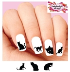Black Kitty Cat Silhouette Assorted Set of 20 Waterslide Nail Decals