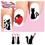 Black Kitty Cat with Hearts Assorted Set of 20 Waterslide Nail Decals