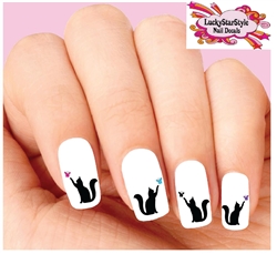 Cat with Butterfly Assorted Set of 20 Waterslide Nail Decals