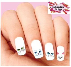 Kitty Cat Face Eyes Assorted Set of 20 Waterslide Nail Decals