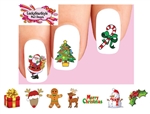 Merry Christmas Santa, Reindeer, Candy Cane, Snowman, Holly Assorted Set of 20 Waterslide Nail Decals