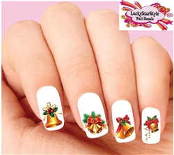 Christmas Holiday Bells with Holly Assorted Set of 20 Waterslide Nail Decals