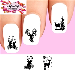 Christmas Holiday Reindeer with Snowflakes Silhouette Assorted  Set of 20 Waterslide Nail Decals