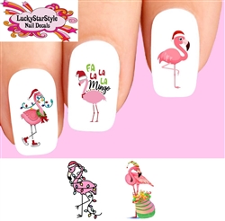 Christmas Holiday Pink Flamingo Assorted Set of 20 Waterslide Nail Decals