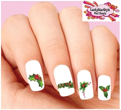 Christmas Holiday Holly with Berries Assorted Set of 20 Waterslide Nail Decals