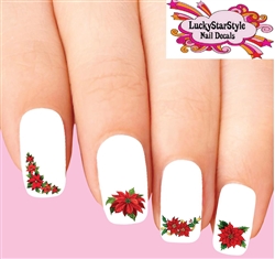 Christmas Holiday Poinsettia Assorted Set of 20 Waterslide Nail Decals