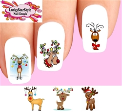 Christmas Holiday Reindeer with Ornaments Assorted Set of 20 Waterslide Nail Decals