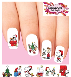 Christmas Snoopy Woodstock Charlie Brown Assorted Set of 20 Waterslide Nail Decals