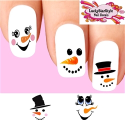 Christmas Holiday Snowman Faces Assorted Set of 20 Waterslide Nail Decals