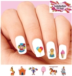 Circus Carnival Clown Horse Lion Balloons Assorted Set of 20 Waterslide Nail Decals