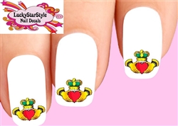 Claddagh Heart and Crown Set of 20 Waterslide Nail Decals