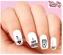I Love Coffee Cup Mug Assorted Set of 20 Waterslide Nail Decals