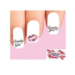 Country Girl Pink Camo Kiss Assorted Set of 20 Waterslide Nail Decals