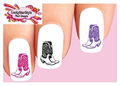 Colorful Cowgirl Cowboy Boots Assorted Set of 20 Waterslide Nail Decals