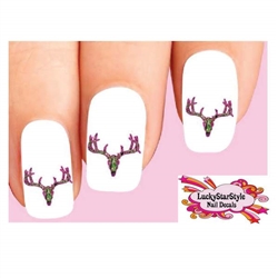 Pink & Green Camo Camouflage Deer Skull Set of 20 Waterslide Nail Decals