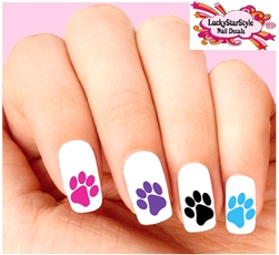 Colorful Dog Paw Print Assorted Set of 20 Waterslide Nail Decals