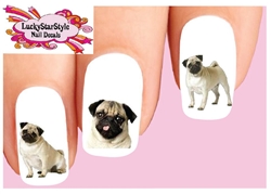 Pug Assorted Set of 20 Waterslide Nail Decals