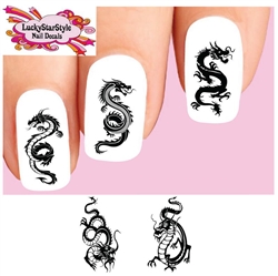 Black Dragon Silhouette Assorted Set of 20 Waterslide Nail Decals