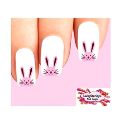 Cute Easter Bunny Pink Face Set of 20 Waterslide Nail Decals