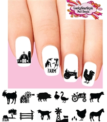 Farm Barn Cow Horse Pig Silhouette Set of 48 Waterslide Nail Decals