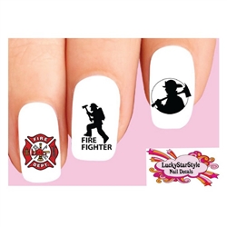 Firefighter Fire Department Assorted Set of 20 Waterslide Nail Decals