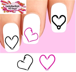 Fishing Hooks Heart Assorted Set of 20 Waterslide Nail Decals