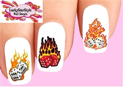 Flaming Dice Assorted Set of 20 Waterslide Nail Decals