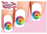 Smiley Face Colorful Flower Set of 20 Waterslide Nail Decals