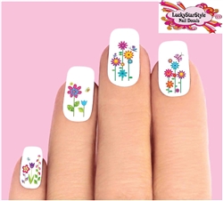 Colorful Spring Flowers, Butterflies & Dragonflies Assorted Set of 20 Wateslide Nail Decals