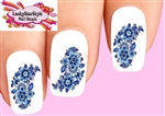 Delft Blue Flowers Set of 20 Waterslide Nail Decals