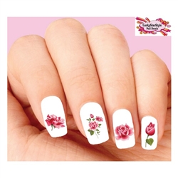 Pink Roses Assorted Set of 20 Waterslide Nail Decals