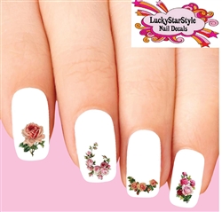 Victorian Pink Roses Assorted Set of 20 Waterslide Nail Decals