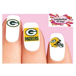 Green Bay Packers Football Assorted Set of 20 Waterslide Nail Decals